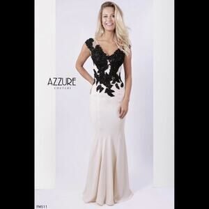 NEW NWT Azzure Couture FM511 black ivory embellished beaded mermaid prom dress
